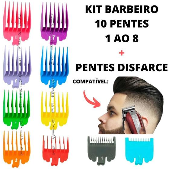 Imagem de Kit Profissional 10 Pentes Com 2 Pentes Disfarce Barbearia