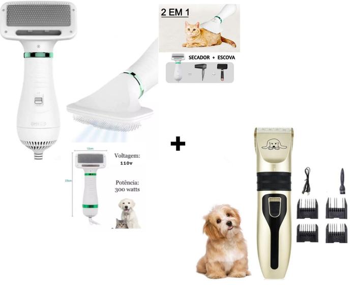 Imagem de kit profissional com itens para tosar pets, tensão 110-240v ca, para gato, cachorro +Secador portátil do cão 2-in-1hair