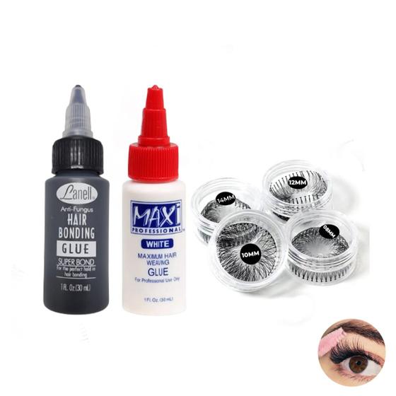 Imagem de Kit Profissional Extensão Cilios, 4Pct Tufinhos + Cola + Removedor