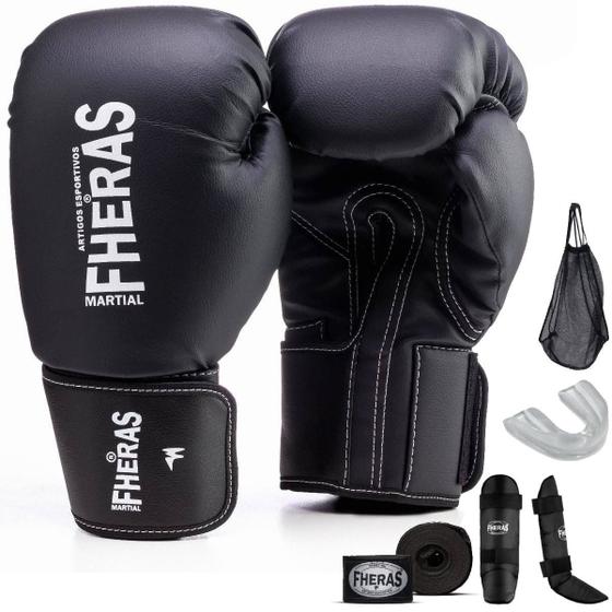 Kit Profissional Fheras Luva Boxe Muay Thai Bandagem Bucal Caneleira E Bolsa Menor preço em Kit Profissional Fheras Luva Boxe Muay Thai Bandagem Bucal Caneleira E Bolsa
