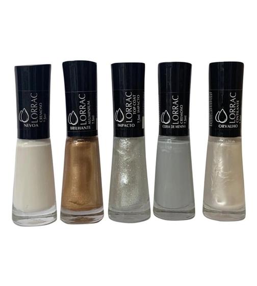 Imagem de Kit Profissional Maquiagem Manicure 5 Esmaltes Lorrac 7,5ml Completos Vermelho Dourado Preto Rosa