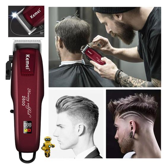 Imagem de Kit Profissional Maquininha Hair Clipper Cabelo E Barba Top KM PG2600 Bivolt