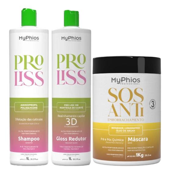 Imagem de Kit Progressiva Gloss Redutor Proliss 1l + SOS Antiemborrachamento 1Kg