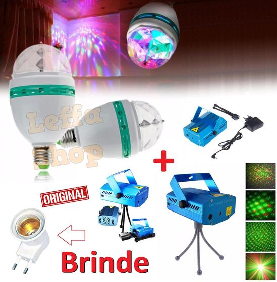 Imagem de Kit Projetor Canhão Laser Projetor Holográfico Efeitos Strobo Luz + Lampada Giratória Led Para Festa