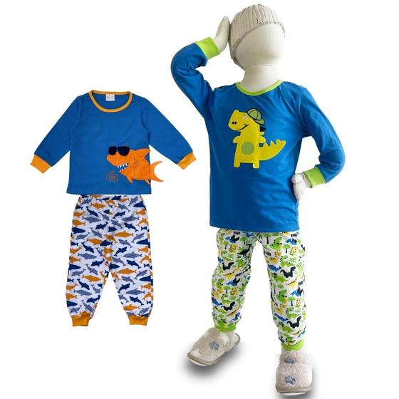 Imagem de Kit Pronto 4 Peças Pijama Macio Comprido, Longo Infantil 2 Camisas  2 Calças 1 a 10 anos