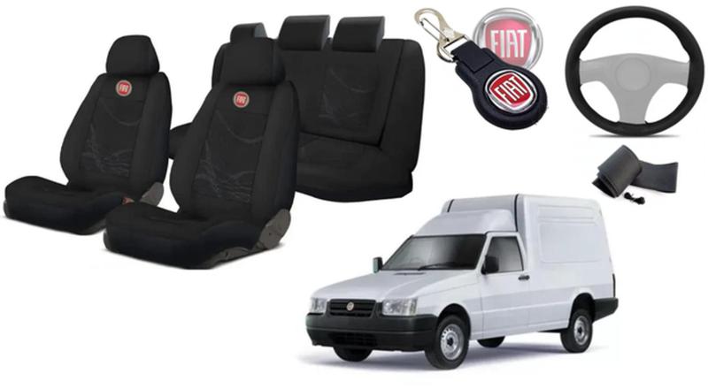 Imagem de Kit Proteção Capas Tecido Assentos Fiorino '96-'07 + Volante + Chaveiro - Design Adaptável