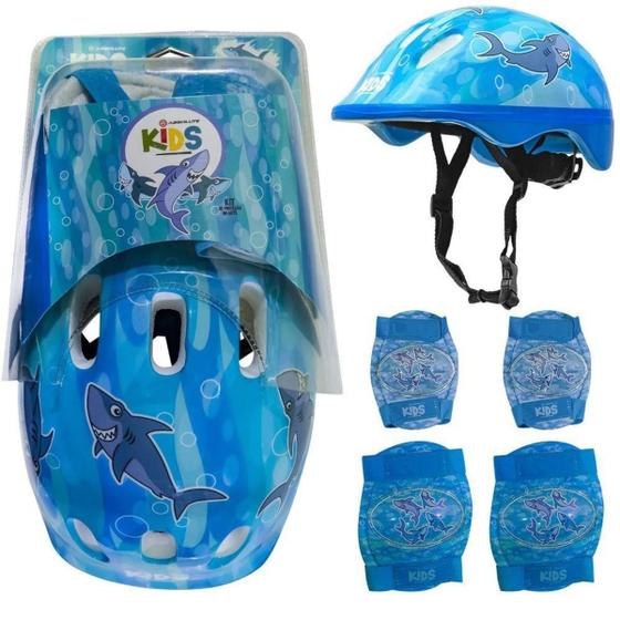 Imagem de Kit protecao ciclismo infantil absolute kids shake tubarão