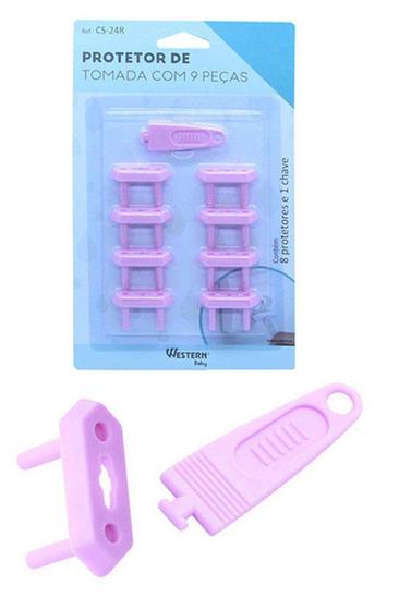 Imagem de Kit Proteção com 8 Protetores para Tomada com Chave  - Rosa - KOPECK