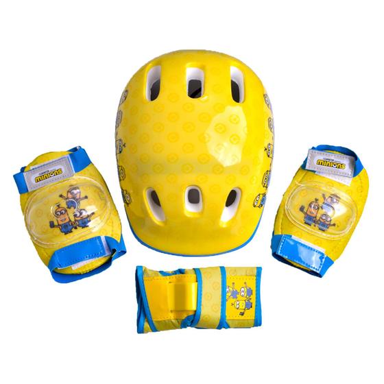 Imagem de Kit Proteção Minions Capacete Cotoveleira Joelheiras