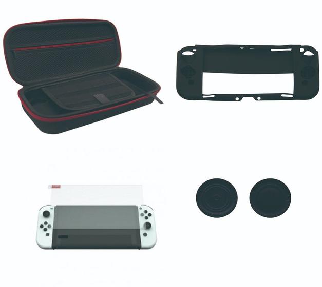 Imagem de Kit Proteção Nintendo Switch Oled 5 em 1 Case Película Caps Capa