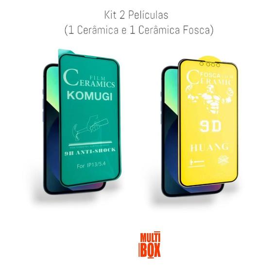 Imagem de Kit Proteção Para Iphone 13 / 13 Pro / 14:  1UN Película de Cerâmica Fosca Flexível + 1UN Cerâmica Brilhosa