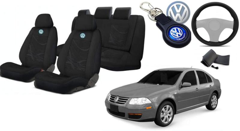 Imagem de Kit Proteção Tecido Moderno para Bancos Bora 2000-2011 + Volante + Chaveiro VW