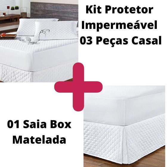 Imagem de Kit Protetor Colchão Casal + 2 Capa Travesseiro Impermeável