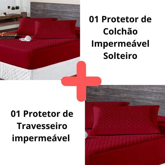 Imagem de Kit Protetor Colchão Solteiro + Capa Travesseiro Impermeável