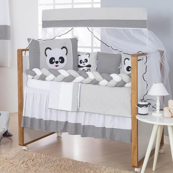 Imagem de Kit Protetor De Berço Trança Panda 11 Peças Menino e Menina