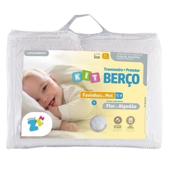Imagem de Kit Protetor de Colchão Impermeável para Berço e Travesseiro Fibrasca  Favinhos de Mel