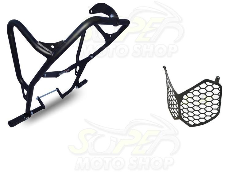 Imagem de Kit Protetor de Farol Coyote + Protetor de Motor e Carenagem Coyote Preto com Pedais - Tenere 250 Todos os Anos - Yamaha