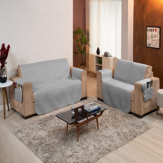Imagem de Kit Protetor Sofá 3 e 2 Lugares Matelado Com Porta Objetos Face Única