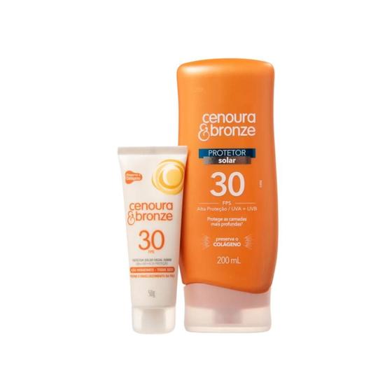 Imagem de Kit Protetor Solar Cenoura  Bronze Facial FPS 30 50g  Corporal FPS 30 200ml