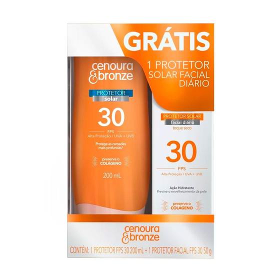 Kit Protetor Solar Cenoura e Bronze Corpo FPS 30 200ml Ganhe Protetor Facial FPS 30 50g Menor preço em Kit Protetor Solar Cenoura e Bronze Corpo FPS 30 200ml Ganhe Protetor Facial FPS 30 50g
