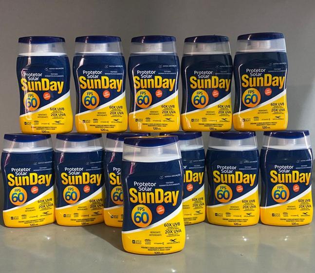 Imagem de kit protetor solar fator 60 fps 120 ml sunday caixa com 12