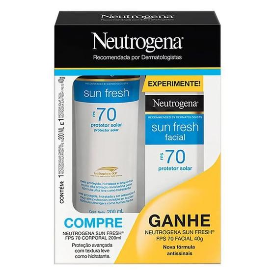 Kit Protetor Solar Neutrogena Sun Fresh Fps70 Corporal 200ml + Protetor Solar Fps 70 Facial 40g Imagem de Kit Protetor Solar Neutrogena Sun Fresh Fps70 Corporal 200ml + Protetor Solar Fps 70 Facial 40g