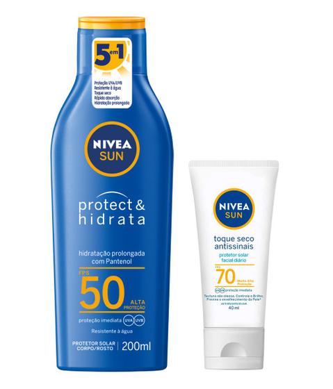 Kit Protetor Solar Nivea FPS50 + Toque Seco Facial FPS70 Menor preço em Kit Protetor Solar Nivea FPS50 + Toque Seco Facial FPS70