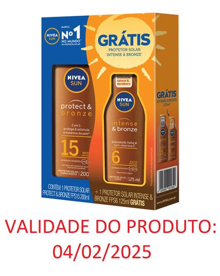 kit protetor solar nivea protect & bronze fps 15 200ml + Fps 6 125ml (Venc. 04/02/2025) é boa?