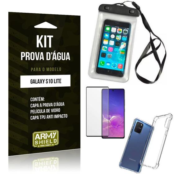 Imagem de Kit Prova D'água Galaxy S10 Lite Capinha Prova D'água +Capa Anti Impacto +Película 3D - Armyshield