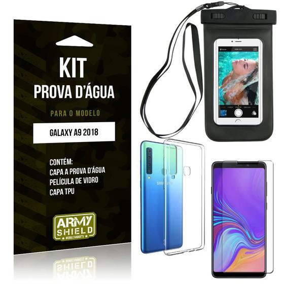 Imagem de Kit Prova D'água Samsung Galaxy A9 2018 Capa a Prova D'água + Capa + Película de Vidro - Armyshield
