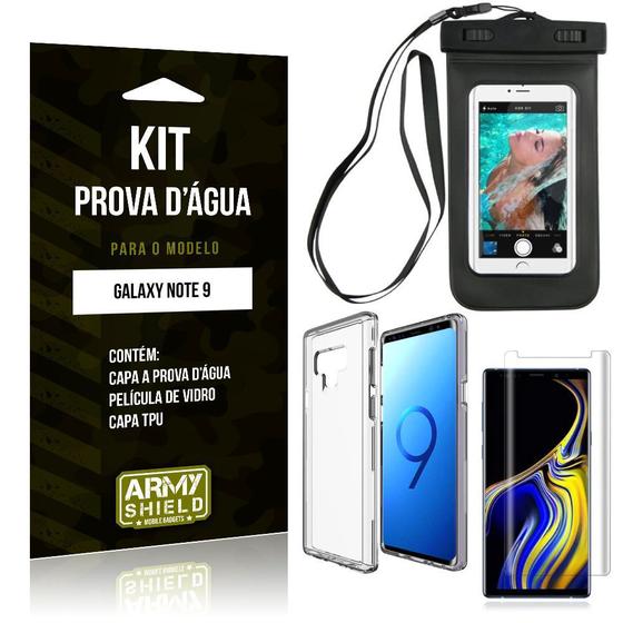 Imagem de Kit Prova D'água Samsung Galaxy Note 9 Capa a Prova D'água + Capa + Película de Vidro - Armyshield