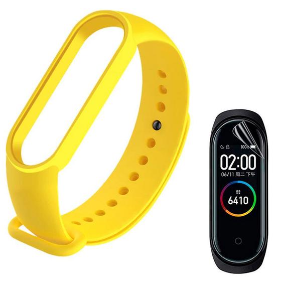 Imagem de Kit Pulseira Amarela Silicone Compatível Band 5 6 + Película de Gel Transparente