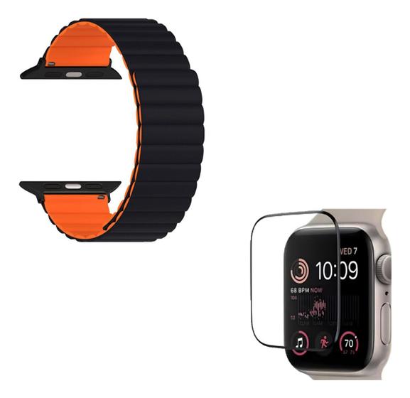 Imagem de Kit Pulseira Magnetica + Película Compatível Para Apple Watch  1,2,3,4,5,6,7,8