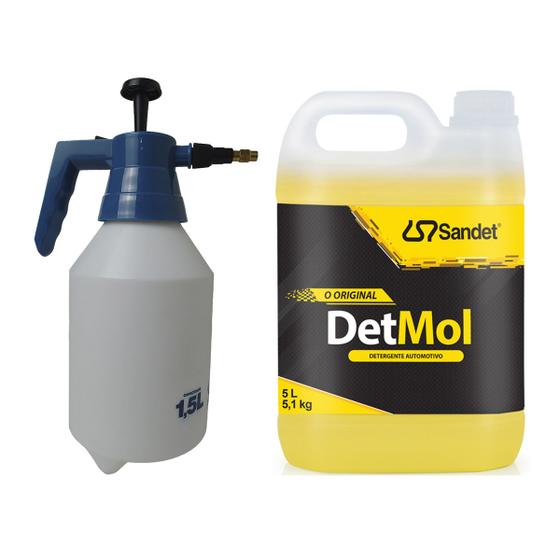 Imagem de Kit Pulverizador Manual 1,5L + Detergente Det Mol 5 Litros Limpeza Automotiva Borrachas Londrina