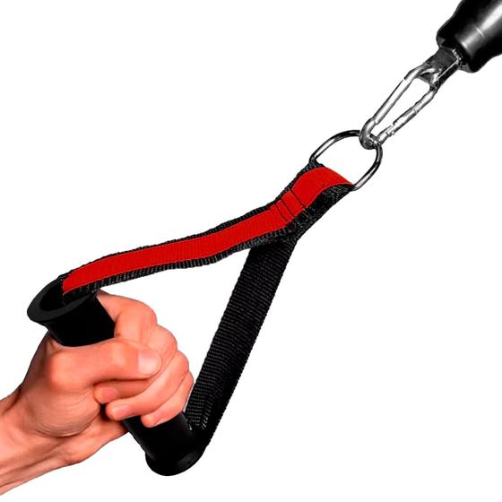 Imagem de Kit Puxadores Puxador De Mão Cross Over + Puxador Fita Para Tríceps Com Tornozeleira Academia Puxador Polia Baixa