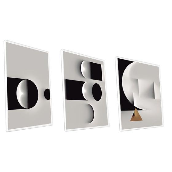 Imagem de Kit Quadro Abstrato Preto e Branco Canvas Com Vidro