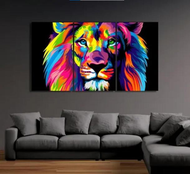 Imagem de kit Quadro Decorativo 3 Peças 60x 40 Leão De Juda Colorido