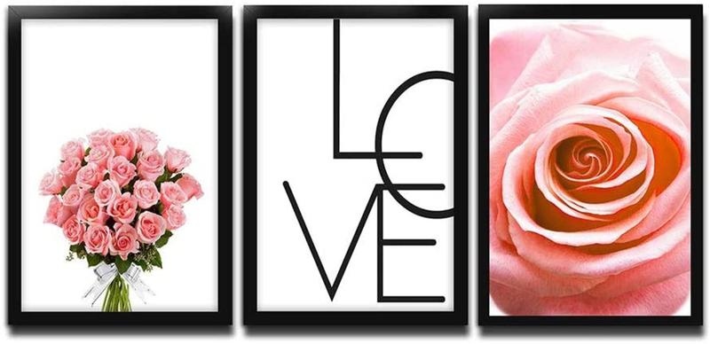 Imagem de kit quadro decorativo 3 peças Buque de rosas love quadro para quarto de casal lojas