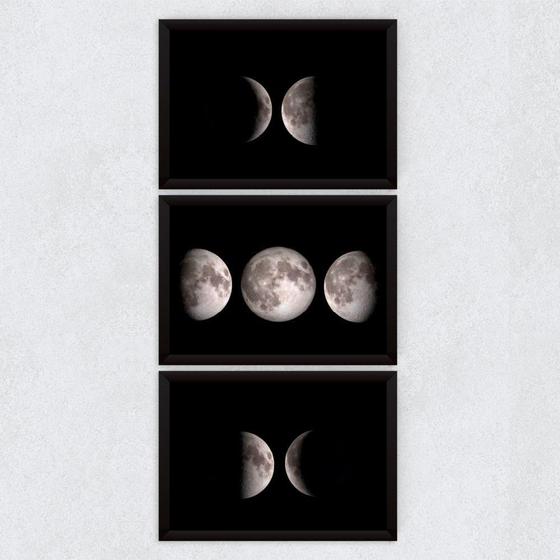 Imagem de kit quadro decorativo 3 peças fases da lua vertical natural estrela céu decoração