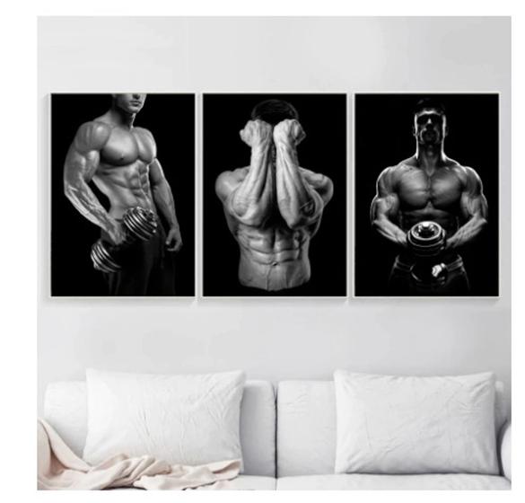 Imagem de kit quadro decorativo 3 peças Fitness fisiocuturismo academia musculação decoração para academia