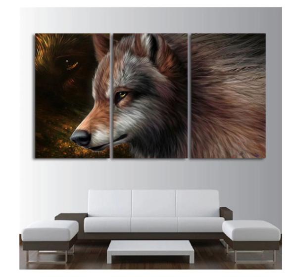 Imagem de kit quadro decorativo 3 peças Lobo desenho perfeito felino maravilhoso decoração