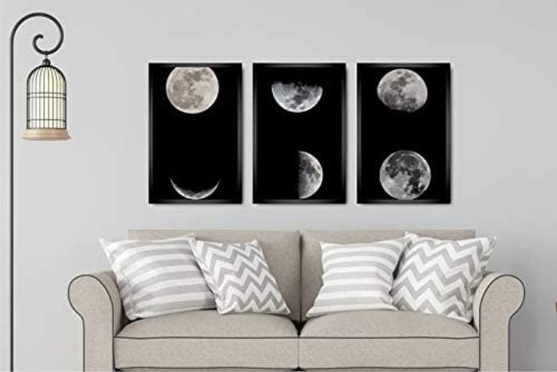 Imagem de kit quadro decorativo 3 peças Lua cheia pontos deferentes decoração luar