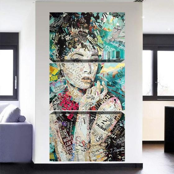Imagem de kit quadro decorativo 3 peças mulher arte vertical moderno decoração