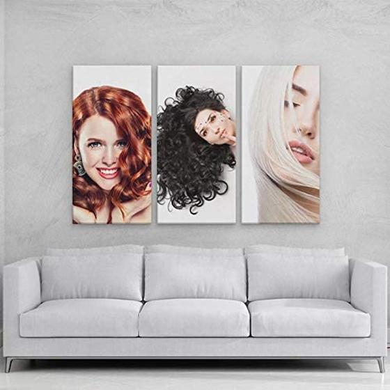 Imagem de kit quadro decorativo 3 peças salão de beleza cabelos loira morena e ruiva decoração