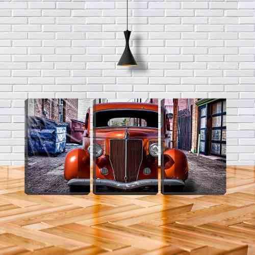 Imagem de Kit Quadro Decorativo Carro Vermelho Antigo Luxo 45x96