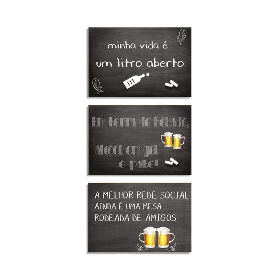 Imagem de Kit Quadro Decorativo Cerveja 3 Peças Uni 050 20X30Cm