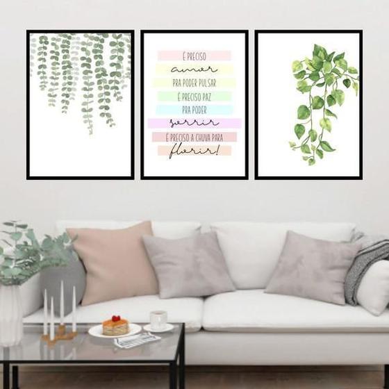 Imagem de Kit Quadro Decorativo É Preciso Amor 45x34cm 3 Peças