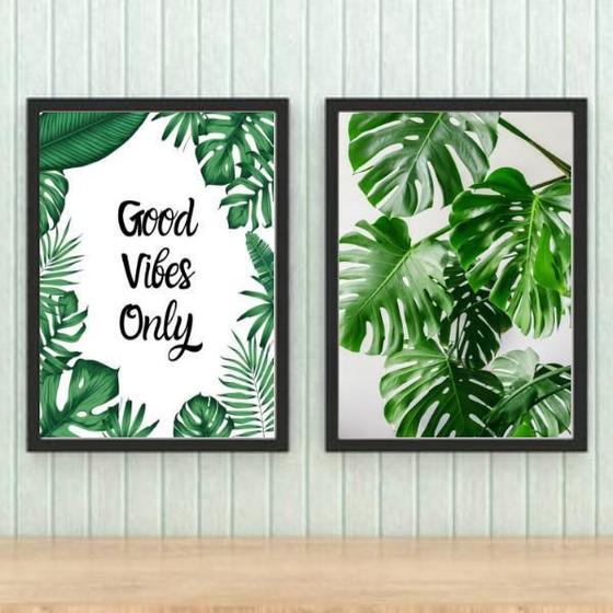 Imagem de Kit Quadro Decorativo Good Vibes Only 45x34cm 2 Peças