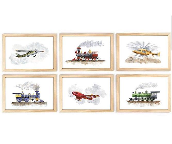 Imagem de Kit quadro decorativo infantil carros & transporte   quarto criança bebê enxova menino