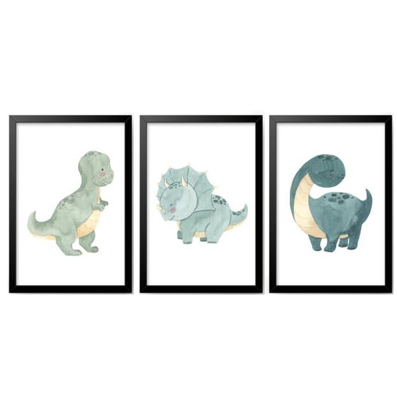 Imagem de Kit Quadro Decorativo Infantil Dinossauro Aquarela Azul